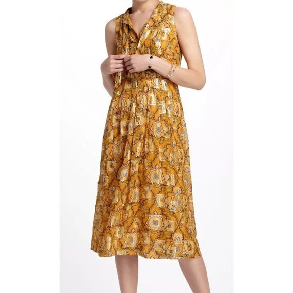 Anthropologie HD in Paris Womens 4 Goldspun Paisley Silk Blend Dress - Picture 1 of 16